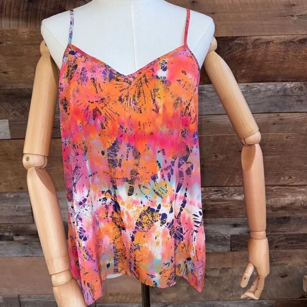 Eyeshadow pleated Tiedye splatter spaghetti strap tank top NWOT SZ M